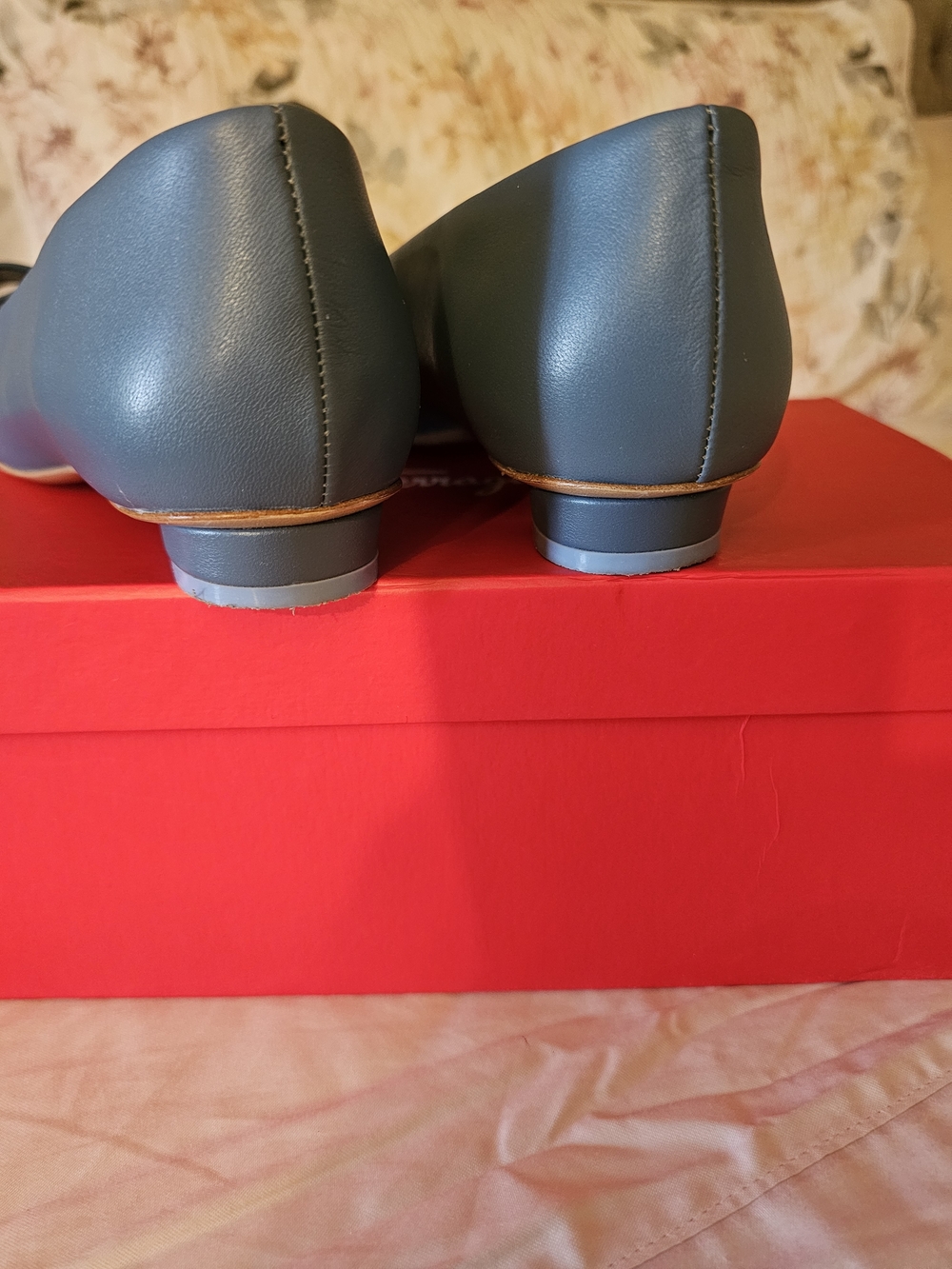 Salvatore Ferragamo Charcoal Bleu  Leather Ballet Flats ( Maybe Sky Bleu Color )